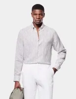 Khaki & White Stripe Linen Shirt